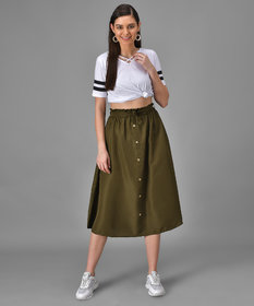 Elizy Women White Plain Black Stripe Cross Neck Top And Mint Green Skirts Combo