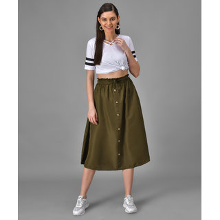                       Elizy Women White Plain Black Stripe Cross Neck Top And Mint Green Skirts Combo                                              