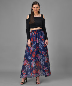 Elizy Women Black Off Shoulder Top Floral Printed Skirts