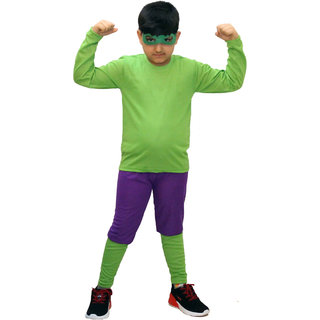                       Kaku Fancy Dresses Superhero Costumes for Kids | Super Hero Fancy Dress for Kids - 3-4 Years, Green & Purple, for Boys                                              