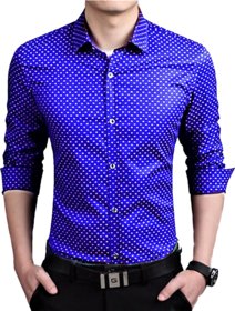 29K Blue Dotted Cotton Button down Slim Fit Casual Shirts For Men