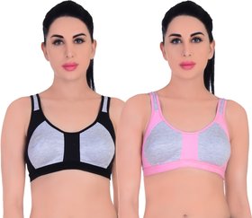 Empisto Branded Women's Black and BabyPink Colour Yoga or Sports Bra (pack of 2)