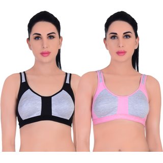 Empisto Branded Women's Black and BabyPink Colour Yoga or Sports Bra (pack of 2)