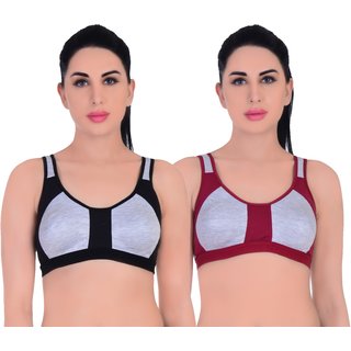                       Empisto Branded Women's Black and Maroon Colour Yoga or Sports Bra (pack of 2)                                              