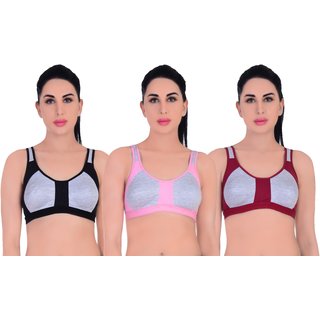                       Empisto Branded Women's Black, BabyPink and Maroon Colour Yoga Bra (Pack of 3)                                              