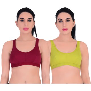 Empisto Branded Women's Parrot Green and Maroon Colour Tennis Sports Bra (pack of 2)