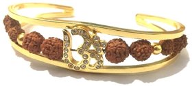 Rudraksha American Diamond Gold Meenakari Om Stainless Steel adjustable Cuff Kada Bracelet for Men Boys 1-PC