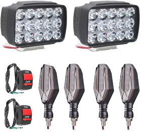ESHOPGLEE Bike Led Fog Light 15 Led 2 Pcs + 2 On / Off Switch + 4 Pcs U Indicator Light