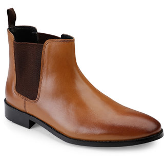 Hats Off Accessories Genuine Leather Tan Burnish Chelsea Boots