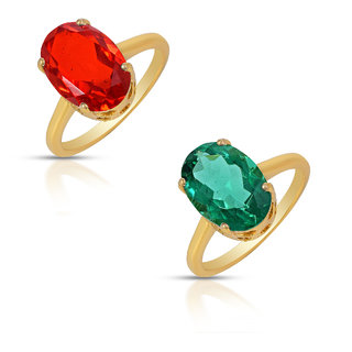                       MissMister Brass Micron Goldplated Faux Emerald & Faux Ruby Fashion fingerring Com(MM4412CMOM)                                              