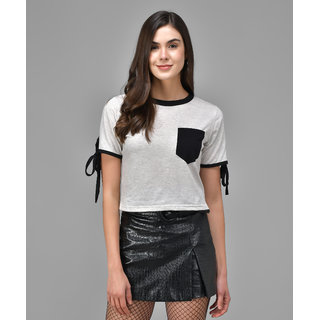                       Raabta Light Grey With Black Pocket Sleeves Knot T-Shirt                                              