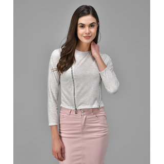                       Raabta Light Grey Double Waist Zipper Top                                              