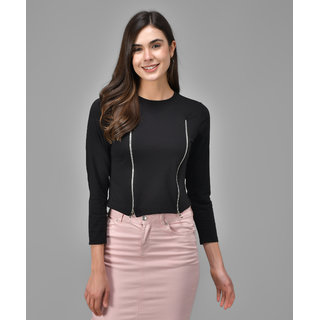                       Raabta Black Double Waist Zipper Top                                              