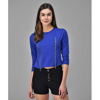                       Raabta Royal Blue Double Waist Zipper Top                                              