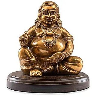 Shubh Sanket Vastu Brass Made Laughing Buddha Idol in Sitting Position Wooden Base Size (8 x3.5 Inches)