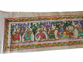 Zoltamulata ras lila in jhula silk patachitra lord krishna and radha in jhula silk painting wall decor ( 80 x 20 cm ) cm