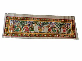 Zoltamulata ras lila patachitra krishna gopis silk painting wall decor ( 80 x 20 cm ) cm