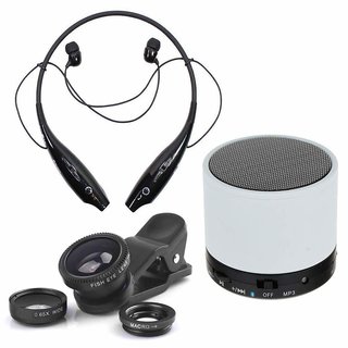 Combo Deal Hbs-730 Wireless Bluetooth Stereo Sports Headset with Compact S10 Bluetooth Music Speaker with Camera lens