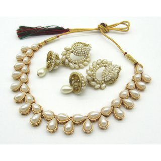                       Pearl Drop Jhumaka Earring Necklace Set                                              