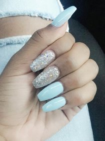 Light Blue with Silver Spackle Artificial Nails Set of 30