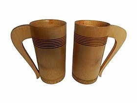 Zoltamulata Bamboo Cup Two Pieces Cup Dual Bamboo Wine Cup for Home Decor and Drinking ( 6 x 6 ) cm 192g ( Pack of 2 )