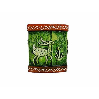 Zoltamulata Patachitra Pen Stand/Paper Mache Engraved Pen Stand for Office and Home Desk Organizer (9 x 9 x 10) cm 64g
