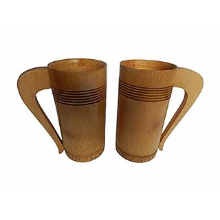 Zoltamulata Bamboo Cup Two Pieces Cup Dual Bamboo Wine Cup for Home Decor and Drinking ( 6 x 6 ) cm 192g ( Pack of 2 )