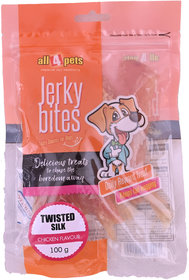 All4pets Jerky Bites Twisted Silk Chicken Flavour-100g(For Dogs)