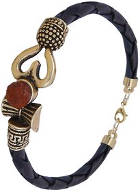 Trishul Damroo Designer Oxidized Gold Bahubali Leather Kada Bracelet