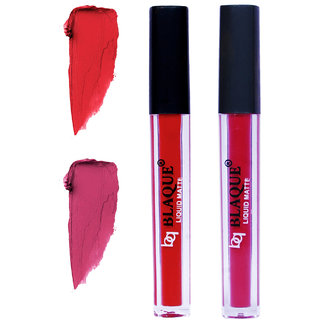 bq BLAQUE Matte Liquid Lip Gloss Combo of 2 Lipstick 4ml each, Long Lasting  Waterproof - Orangish Red  Fuschia Pink