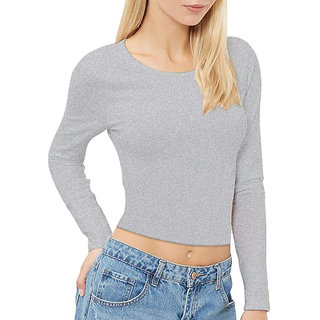                       THE BLAZZE 1089 Women's Basic Solid Round Neck Slim Fit Full Sleeve Crop Top T-Shirt for Women's                                              