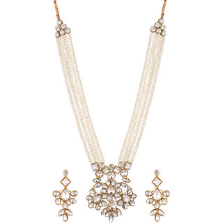                       Prizetaa White Pearl Traditinal Gold Plated Long Necklace Set                                              