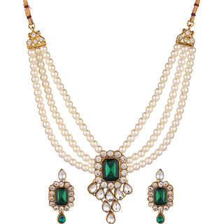                       Prizetaa Alloy Green Choker Designer Gold Plated Traditional Necklaces Set                                              