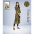 Fabclub Gold Foil Checks Printed Anarkali Rayon Women Kurti (Olive Green)
