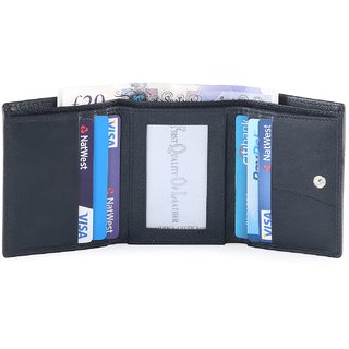 Hide & Sleek Mens Trifold Black Leather Wallet Card Holder