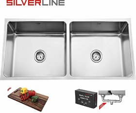 SILVERLINE Low Radius Double Bowl Stainless Steel 304 Grade Kitchen Sink (37 x 18 x 9 Equal Bowl)
