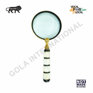                       Gola International Horn Handle Handheld Detachable Magnifying Glass Lens Brass Ring                                              