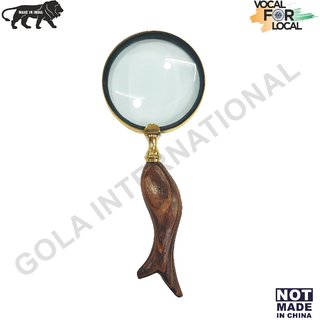                       Gola International Wood Handle Hand held detachabke Magnifying Glass Lens Brass Ring                                              