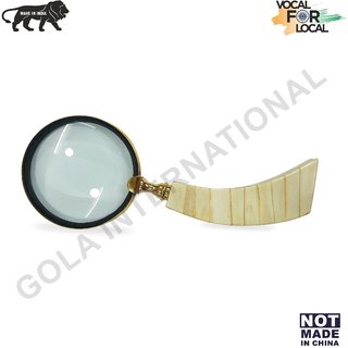                       Gola International Bone Handle Hand held Detachable Magnifying Glass Lens Brass ring                                              