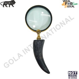                       Gola International Horn Handle Hand-held Detachable Magnifying Glass Lens Brass Ring                                              