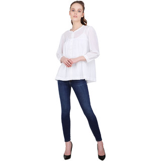                       Casual Full Sleeve Solid Women White Top                                              