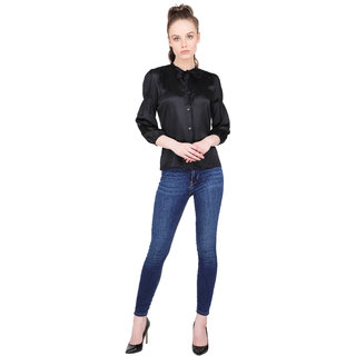                       Casual Full Sleeve Solid Women Black Top                                              