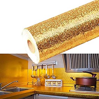 Right trades Kitchen Golden Oil Proof Waterproof Paper Aluminum Foil Backsplash Sticker Stove Cabinet Liner Decor Self A