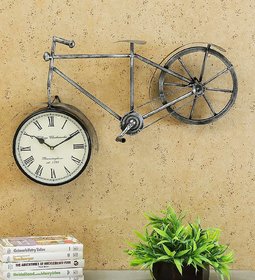 Kaptown Wall Mounted Cycle Clock - 16-inch (66.04 x 12.7 x 40.64 cm) Silver Watch for Unique Home Dcor/Living Room/Bedr