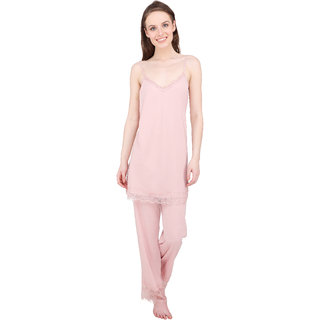                       Women Solid Pink Top  Pyjama Set                                              