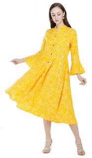 Pinky Pari Stylish Fit And Flare Yellow Dress