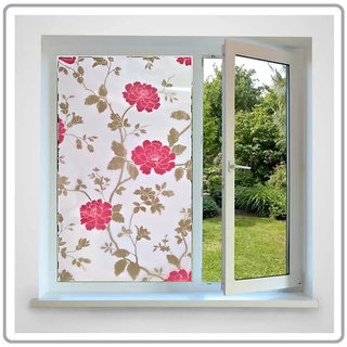                       Jaamso Royals Red Flowers and leaf Window film - Water Proof Sticker (45 x 100CM, Red)                                              