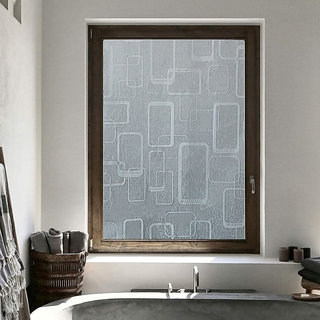                       Jaamso Royals Matte White Frosted designer rectangles Window film - Water Proof Sticker (45 x 200CM, Matte White)                                              