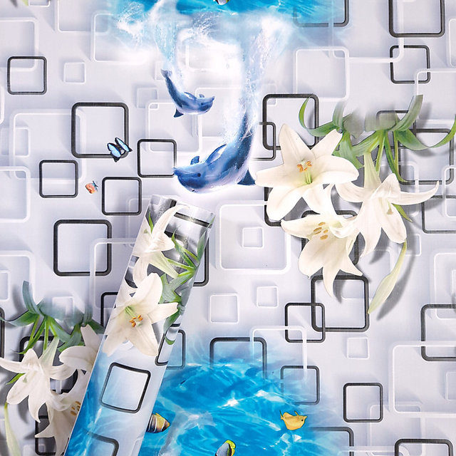 Buy Jaamso Royals White and blue Dolphins and flower with squares Wallpaper  - Water Proof Sticker (45 x 500CM, White and blue) Online - Get 45% Off