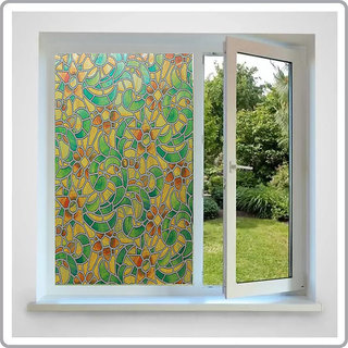                       Jaamso Royals Multi Designer flowers Window film - Water Proof Sticker (45 x 1000CM, Multi)                                              